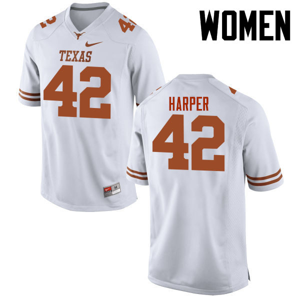 Women #42 Jay Harper Texas Longhorns College Football Jerseys-White